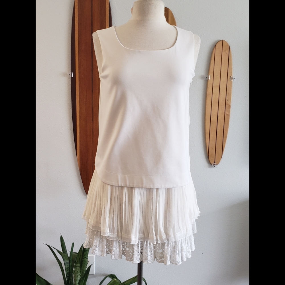 N21 No. 21 Italy Ivory Layered Lace Hem Shift Dress Size 4 Made in Italy